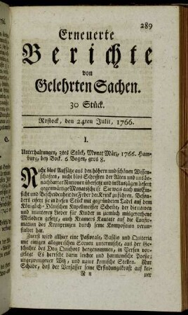 30 Stück. Rostock, den 24ten Julii, 1766