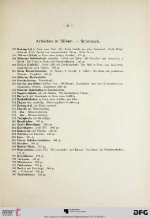 Arbeiten in Silber. – Schmuck (Nr. 562-670)