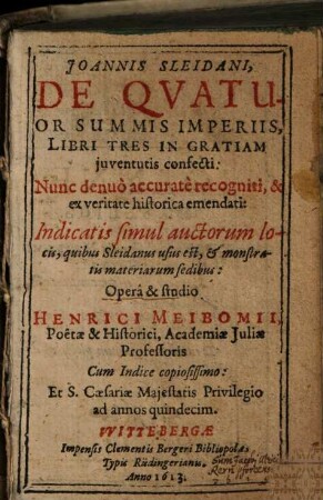 Joannis Sleidani De Qvatuor Summis Imperiis, Libri Tres : In Gratiam juventutis confecti