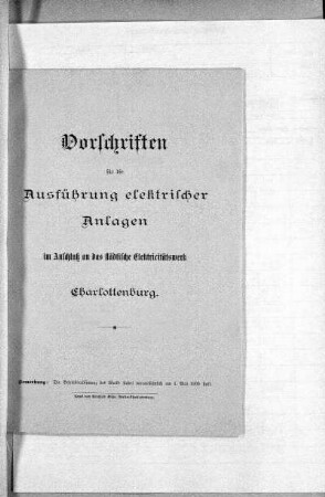 Einlegerheft: Vorschriften für die Ausführung elektrischer Anlagen