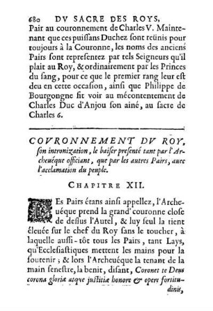 Covronnement Dv Roy, son intronization, [...] Chapitre XII.