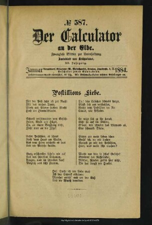 12.1884,Jan./Aug.=Nr.587/616: Der Calculator an der Elbe : zwanglose Blätter zur Unterhaltung; Amtsblatt von Krähwinkel