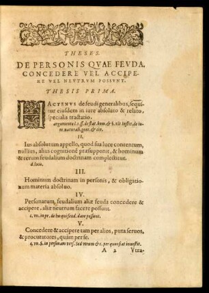 Theses. De Personis Quae Feuda, Concedere Vel Accipere Vel Neutrum Possunt.