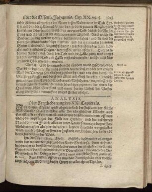 Analysis. Oder Zergliederung des XXI. Capittels