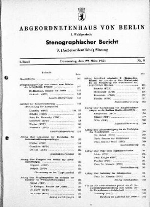 Nr. 9, 29.03.1951 (Außerordentliche Sitzung)