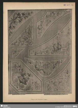 Eckverzierungen mit Blumenschmuck im Stile Louis XIV. und Louis XVI.