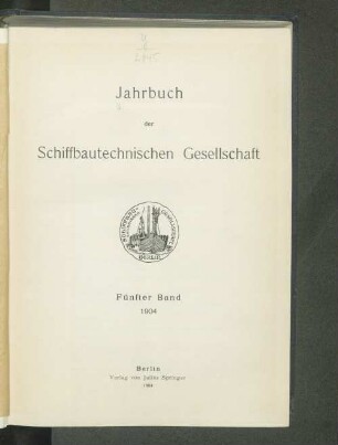 5.1904: Jahrbuch der Schiffbautechnischen Gesellschaft