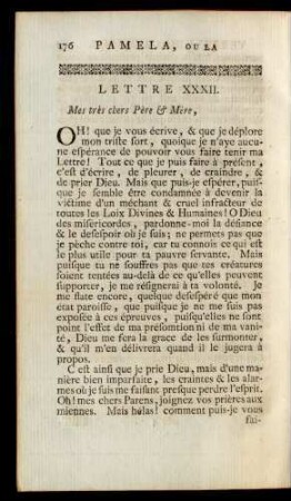 Lettre XXXII. Mes très chers Pèe & Mère, ...