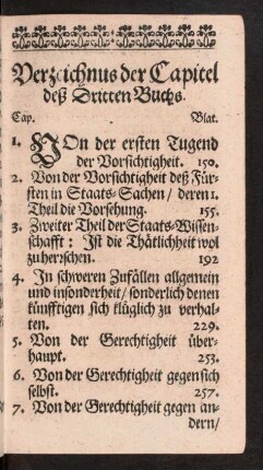 Verzeichnus der Capitel deß Dritten Buchs.