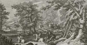 Die Jagd geht gut, die Hunde haben den Hirsch en vue und jagen aus vollem Halse