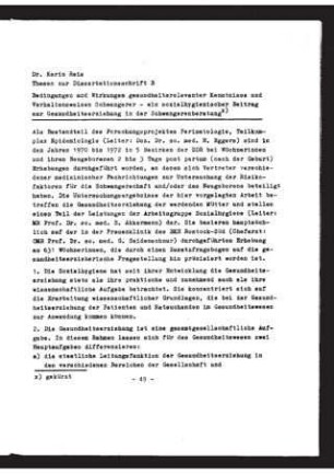 Bedingungen und Wirkungen gesundheitsrelevanter Kenntnisse und Verhaltensweisen Schwangerer : ein sozialhygienischer Beitrag zur Gesundheitserziehung in der Schwangerenberatung ; Thesen zur Dissertation B