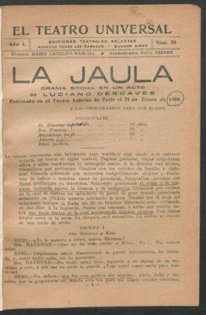 1921003900: La jaula : drama social en un acto