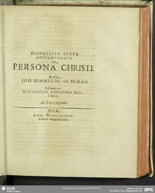 Disputatio Sexta Anti-Calviniana, De Persona Christi