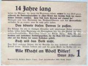 Handzettel der NSDAP zur Reichstagswahl 1933