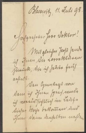Brief an B. Schott's Söhne : 11.07.1898