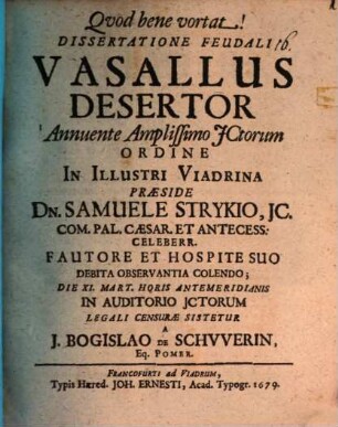 Dissertatione feud. vasallus desertor sistitur