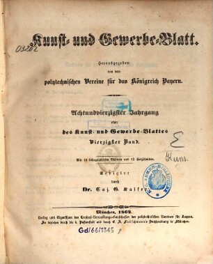 Kunst- und Gewerbeblatt des Polytechnischen Vereins für das Königreich Bayern. 48 = Bd. 40. 1862