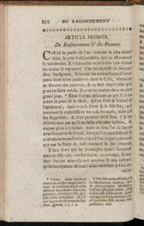Article Premier. Du Raisonnement & des Preuves.