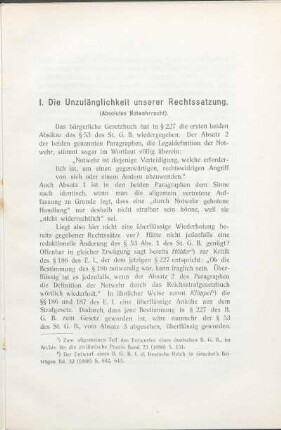 I. Die Unzulänglichkeit unserer Rechtssatzung.
