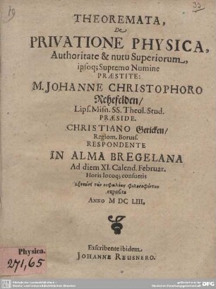 Theoremata, De Privatione Physica