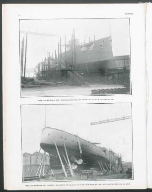 [Fotografía de] Amura del estribor del "Coronel Bolognesi" en gradas el 24 de setiembre de 1906, Aleta del estribor del "Coronel Bolognesi" en gradas en 24 de setiembre de 1906