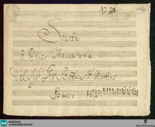 Sonatas - Mus. Hs. 825 : fl (2), b; G; GroT 3966-G
