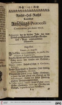 Reichs-Hof-Raths Teutschen Anschlags-Protocolli, Continuation pro Anno 1726
