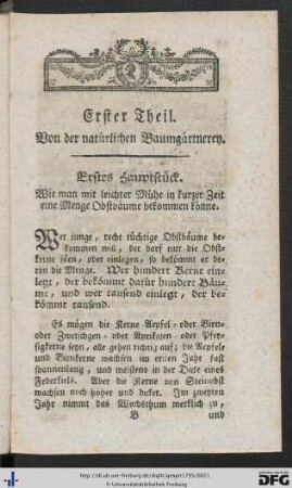 Erster Theil. Von der natürlichen Baumgärtnerey.