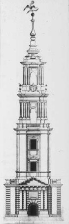 Berlin, Schloss, Entwurfszeichnung Münzturm. Bau Schlüters an heutiger Nordwest-Ecke des Schlosses 1706 wegen Baumängel abgetragen (dieser Entwurf evtl. von Eosander)