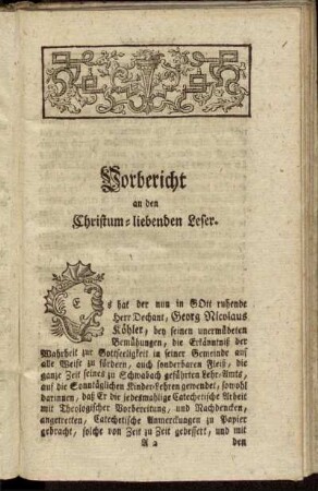 Vorbericht an den Christum-liebenden Leser.