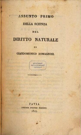 Assunto primo della Scienza del diritto naturale