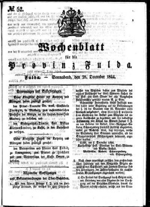 Nr. 52, Ausgabe vom 28. Dezember 1844