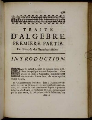 Premiere Partie. De l'analyse des Grandeurs finies.