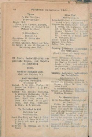III. Banken, landwirthschaftliche und gewerbliche Vereine, sowie Anstalten zur Fortbildung.