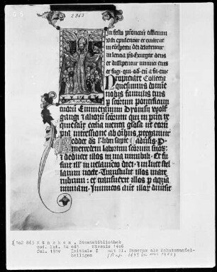 Missale des Petrus Crüger — Initiale I mit dem heiligen Emmeram als Schutzmantelheiligem, Folio 191verso