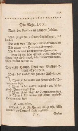 Die Regel Detri. Nach der Practica in gantzen Zahlen
