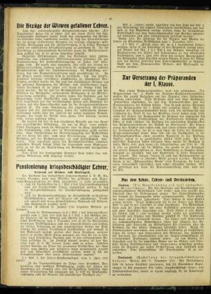 Pensionierung kriegsbeschädigter Lehrer : Anspruch auf Witwen- und Waisengeld