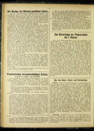 Pensionierung kriegsbeschädigter Lehrer : Anspruch auf Witwen- und Waisengeld