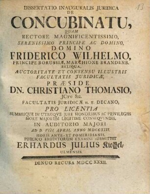 Dissertatio Inauguralis Juridica De Concubinatu