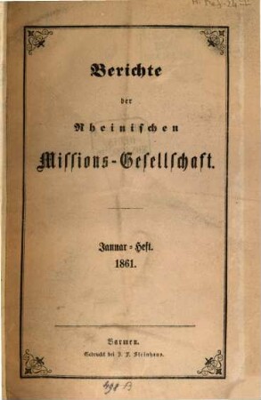 Berichte der Rheinischen Missionsgesellschaft. 1861, 1 - 6