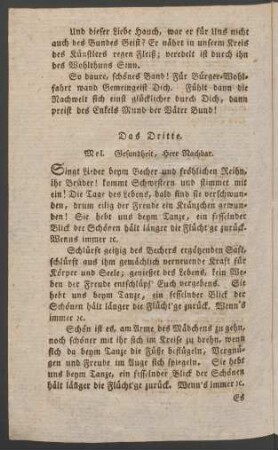Das Dritte. Mel. Gesundheit, Herr Nachbar.
