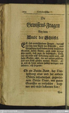 Die Gewissens-Fragen Bey dem Ambt der Schlüssel