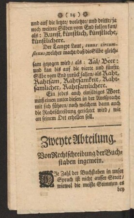 Zweyte Abteilung. Von Rechtschreibung der Buchstaben ingemein
