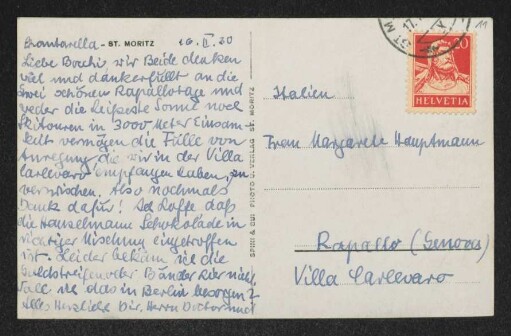 Brief von Brigitte Bermann Fischer an Margarete Hauptmann