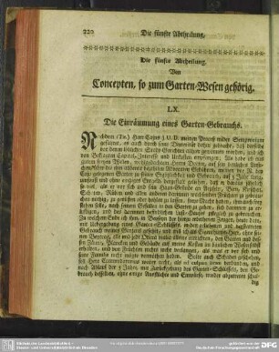 Die fünfte Abtheilung. Von Concepten, so zum Garten-Wesen gehörig