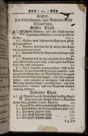 Zeiger. Der Abtheilungen, und Materien dieser Abhandlung.