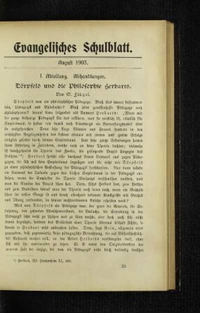Dörpfeld und die Philosophie Herbarts