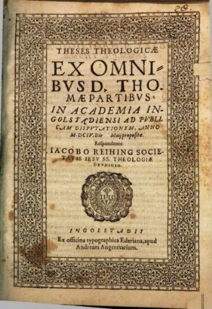 Theses theologicae ex omnibus D. Thomae partibus