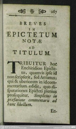 Breves In Epictetum Notae Ad Titulum