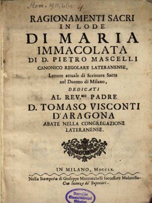 Ragionamenti sacri in lode di Maria Immacolata